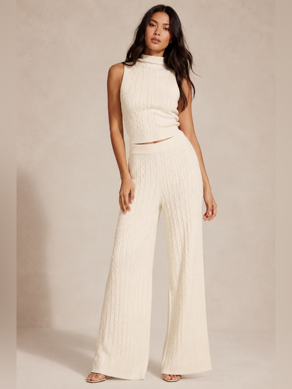 House of Harlow 1960 Antique White Cable Knit Wide-Leg Pants L